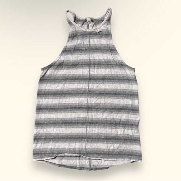 Lululemon Find Your Zen High Neck Tank Top Grey White Striped Sz 4 - Picture 1 of 6